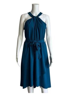 Grace Karen Twist Halter Tie Waist  Dress in Teal - M